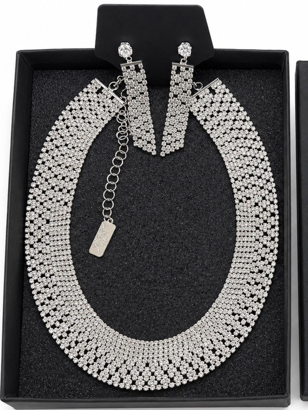 JTV Off Park Collection Crystal Statement Bib Necklace & Linear Earrings Set